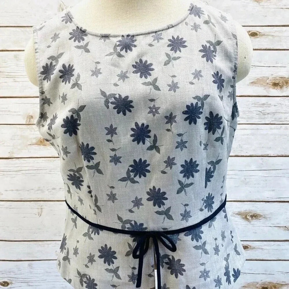 Women Sleeveless Pullover Boat Neck Gray Zip-Up on Back Floral Shirt Size 42 (S) - Picture 1 of 8